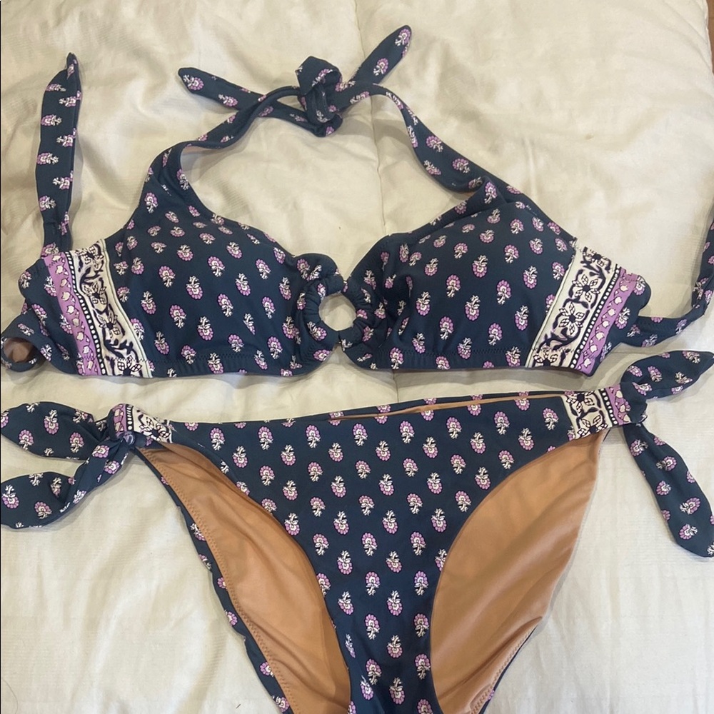 J. Crew Blue and Pink Bikini with Nautical and Bohemian Flair.